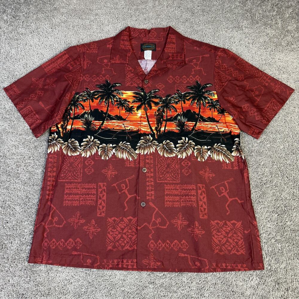 Hawaiian Reserve Collection Shirt Mens L Red Short Sleeve Button Up Relaxed Fit